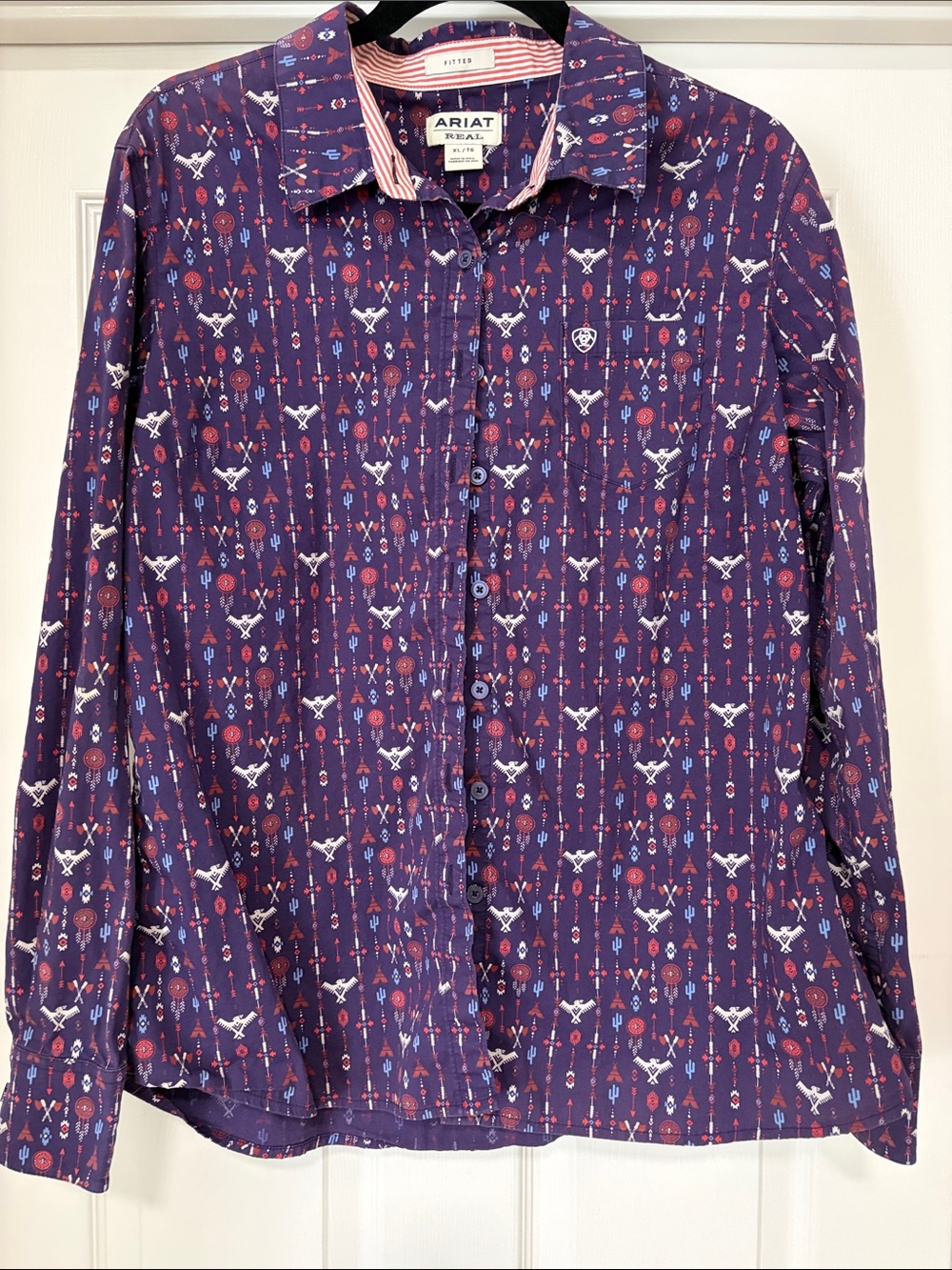 Ariat Purple Long-Sleeve Button-Down Shirt with Red & White Motif